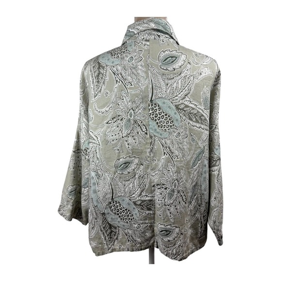 Bryn Walker Womnes Linen Top Jacket Tan Blue Paisley 3/4 Sleeve Button Up Sz Lg - Picture 8 of 15